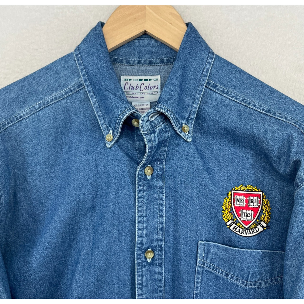 HARVARD Shirt Men S Crimson University Cambridge MA Denim Ivy League Cotton Blue